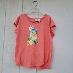 carribean joe multi colored tropical cotton womens tshirt sz petite XL